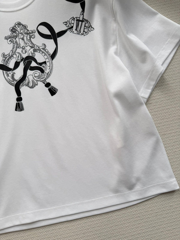 T-Shirt Hermès 26 rubans motif badge manches courtes blanc en coton 888720