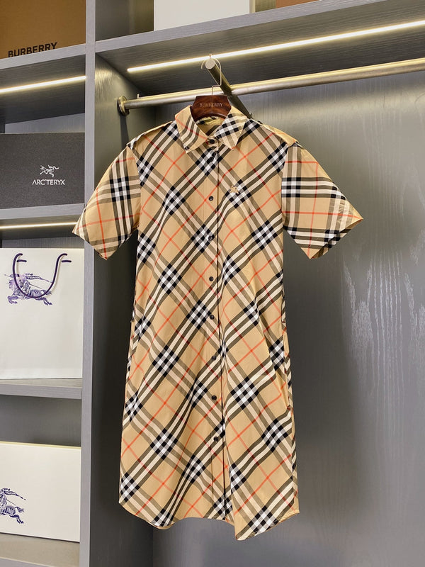 Burberry Short-sleeved Shirt Dress Beige Yellow in Twill Cotton 169205