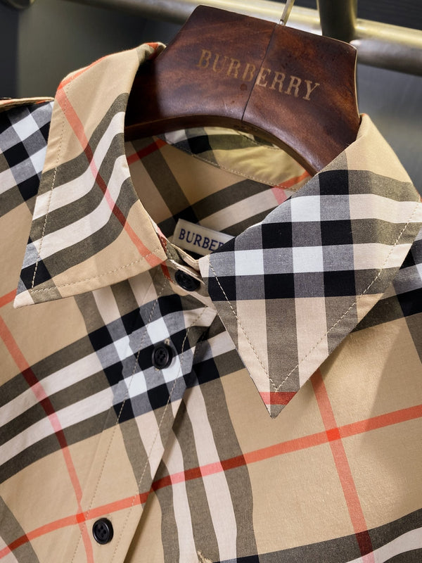 Burberry Short-sleeved Shirt Dress Beige Yellow in Twill Cotton 169205