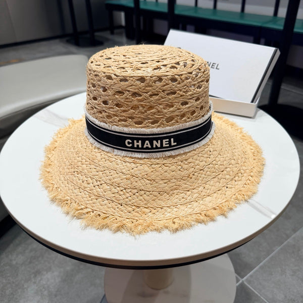 Chanel Chapeau de paille Beige Noir en Raffia 197755
