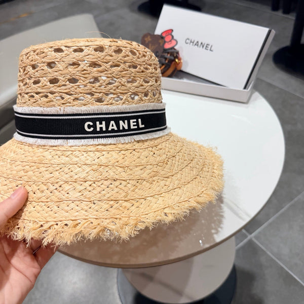 Chanel Chapeau de paille Beige Noir en Raffia 197755