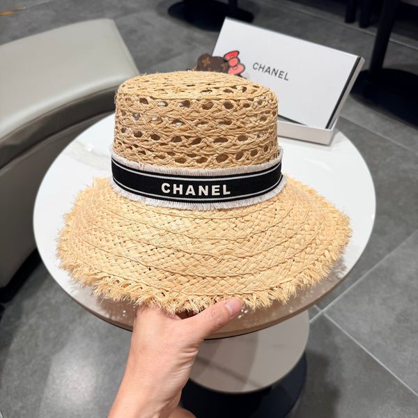 Chanel Chapeau de paille Beige Noir en Raffia 197755