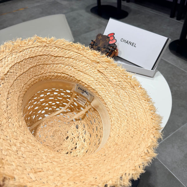 Chanel Chapeau de paille Beige Noir en Raffia 197755