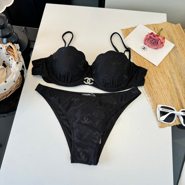 Chanel  Two-piece Bikini Swimsuit with Underwire Black in Cotton 195162