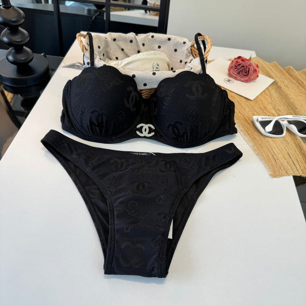 Chanel  Two-piece Bikini Swimsuit with Underwire Black in Cotton 195162