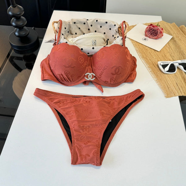 Chanel Maillot de bain deux pièces avec armatures, orange terreux, en coton 195161