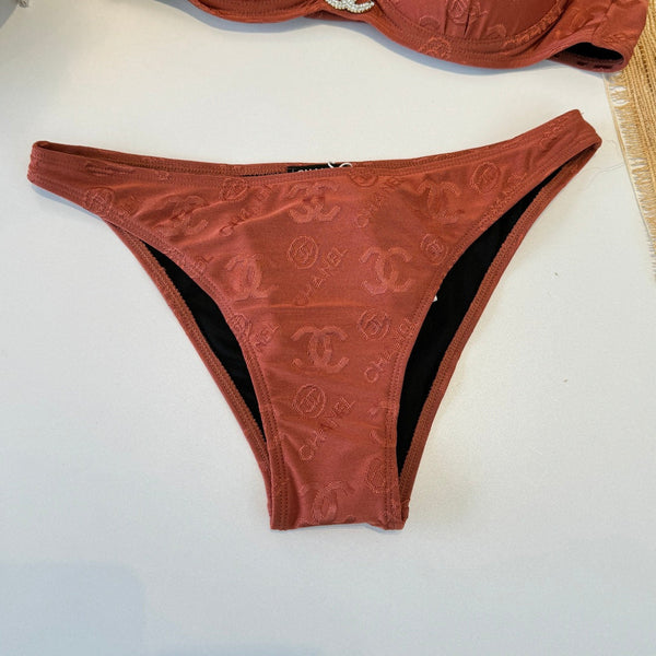 Chanel Maillot de bain deux pièces avec armatures, orange terreux, en coton 195161