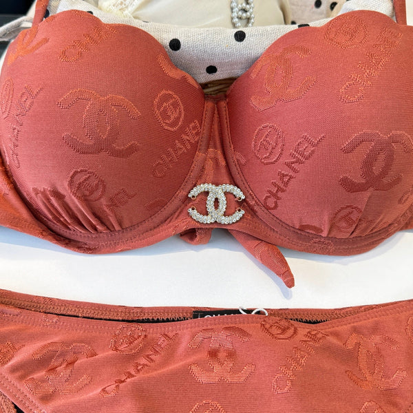Chanel Maillot de bain deux pièces avec armatures, orange terreux, en coton 195161