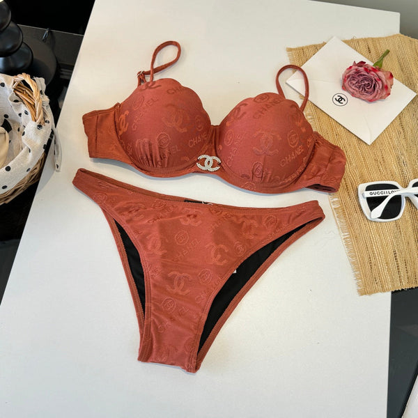 Chanel Maillot de bain deux pièces avec armatures, orange terreux, en coton 195161