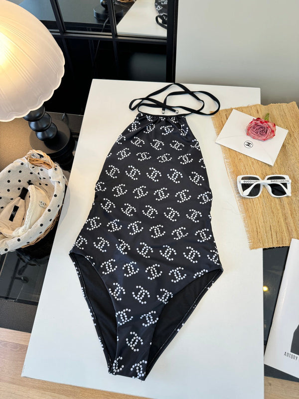 Chanel One-piece Swimsuit Black in Cotton