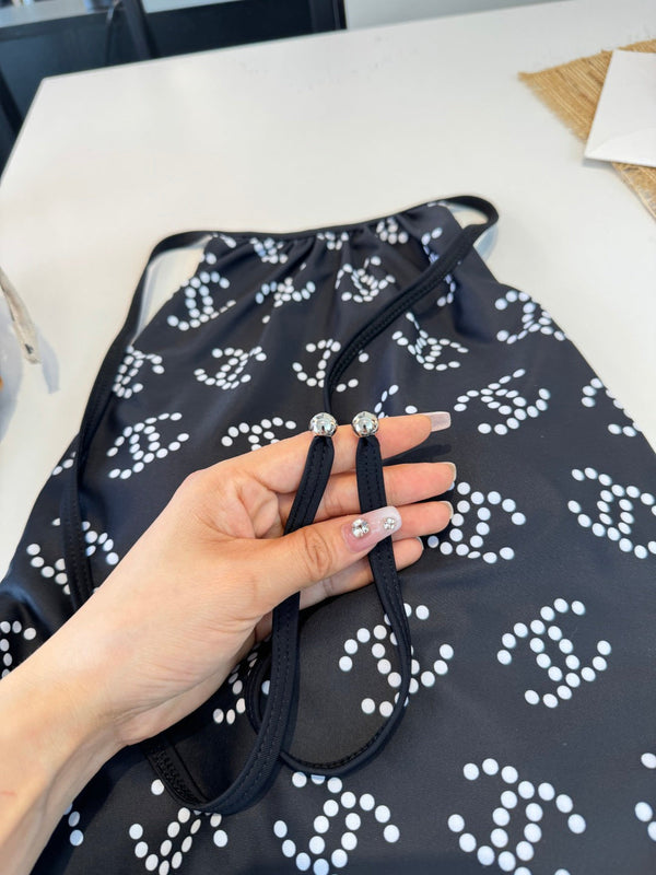 Chanel One-piece Swimsuit Black in Cotton