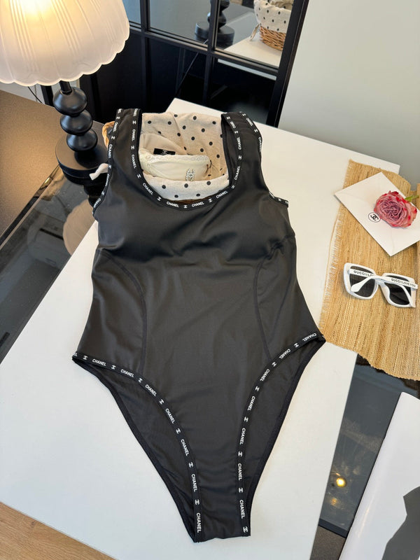 Chanel One-piece Swimsuit Black in Cotton 195158