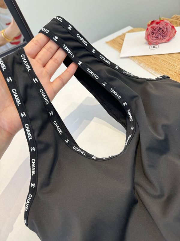 Chanel One-piece Swimsuit Black in Cotton 195158