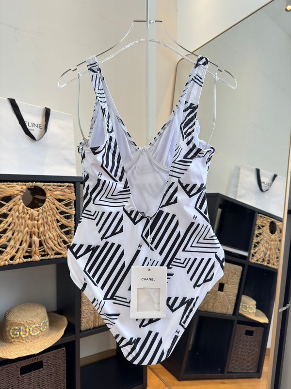 Chanel One-piece Swimsuit White in Cotton 195153