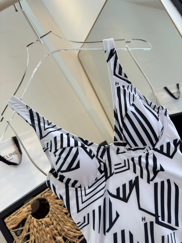 Chanel One-piece Swimsuit White in Cotton 195153