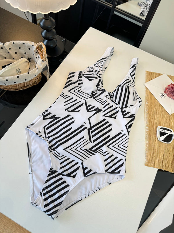 Chanel One-piece Swimsuit White in Cotton 195153