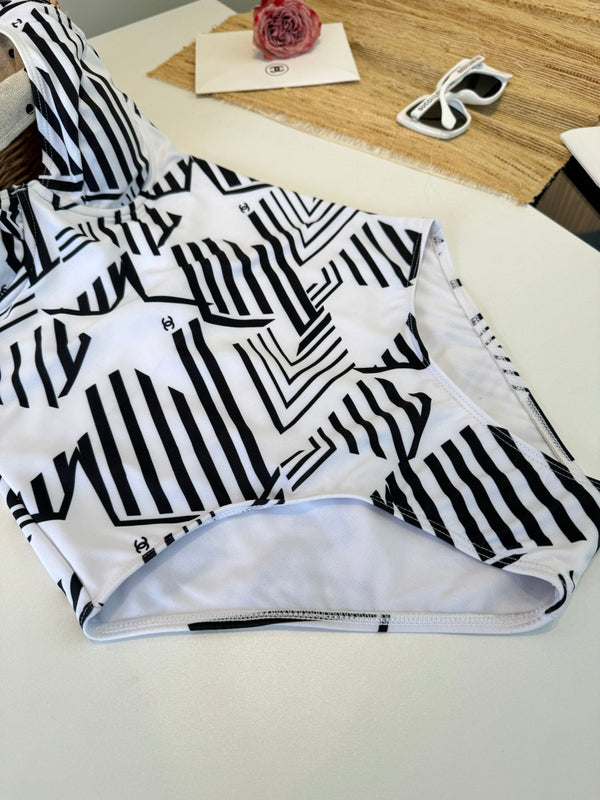 Chanel One-piece Swimsuit White in Cotton 195153