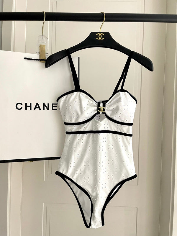 Chanel One-piece Swimsuit White in Cotton 195167