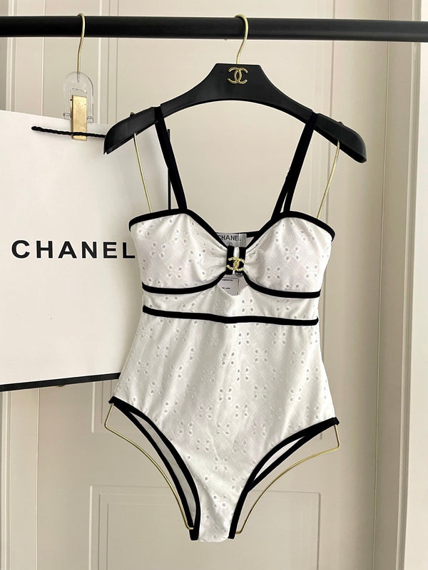 Chanel One-piece Swimsuit White in Cotton 195167