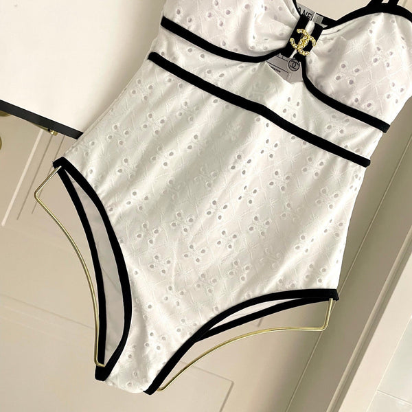 Chanel One-piece Swimsuit White in Cotton 195167