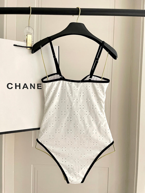 Chanel One-piece Swimsuit White in Cotton 195167
