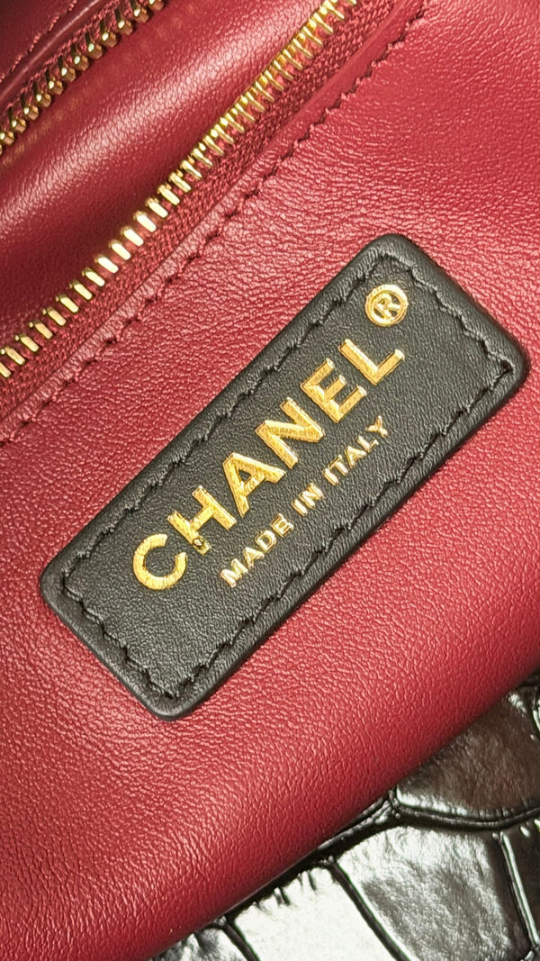 CC 26S Cerf Classic Commuter Tote Bag in Black Crocodile-Embossed Calfskin (made - to - order)