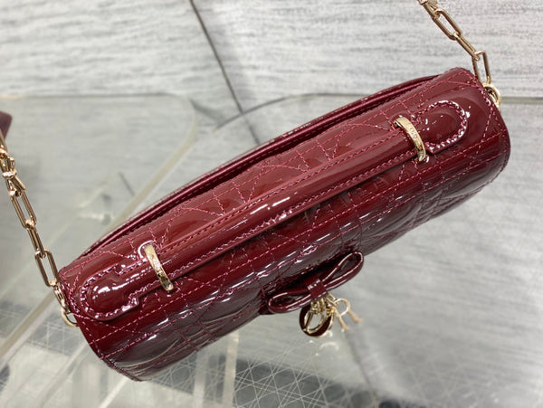 Dior Pochette 26 Bow Pearl Chain En Agneau Glacé Bordeaux GHW