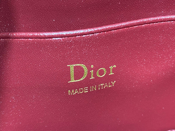 Dior Pochette 26 Bow Pearl Chain En Agneau Glacé Bordeaux GHW