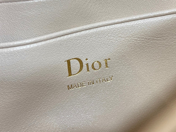 Dior 26 Bow Pearl Chain Clutch Two Tone Beige Burgundy Lambskin GHW