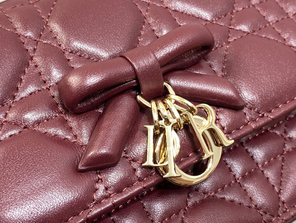 Dior 26 Bow Pearl Chain Clutch Burgundy Lambskin GHW