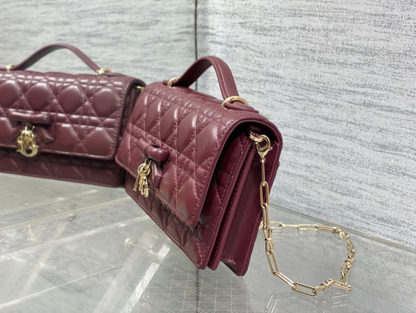 Dior 26 Bow Pearl Chain Clutch Burgundy Lambskin GHW