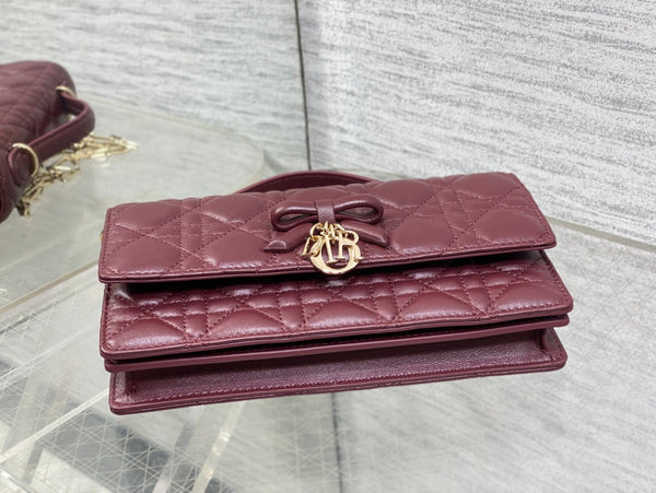 Dior 26 Bow Pearl Chain Clutch Burgundy Lambskin GHW