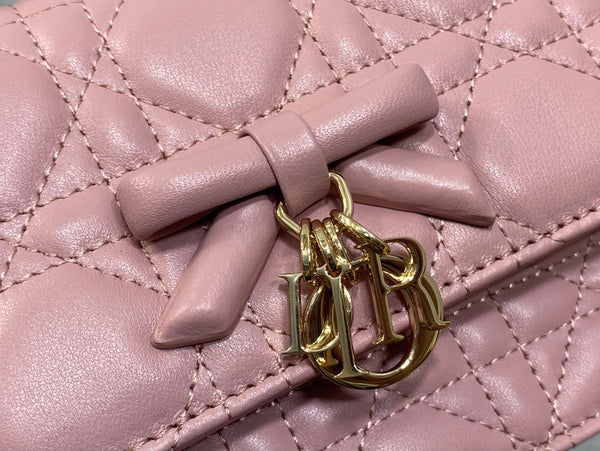 Dior 26 Bow Pearl Chain Clutch Powder Pink Lambskin GHW