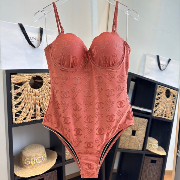 Maillot de bain Chanel une pièce rouge brique en coton 201804