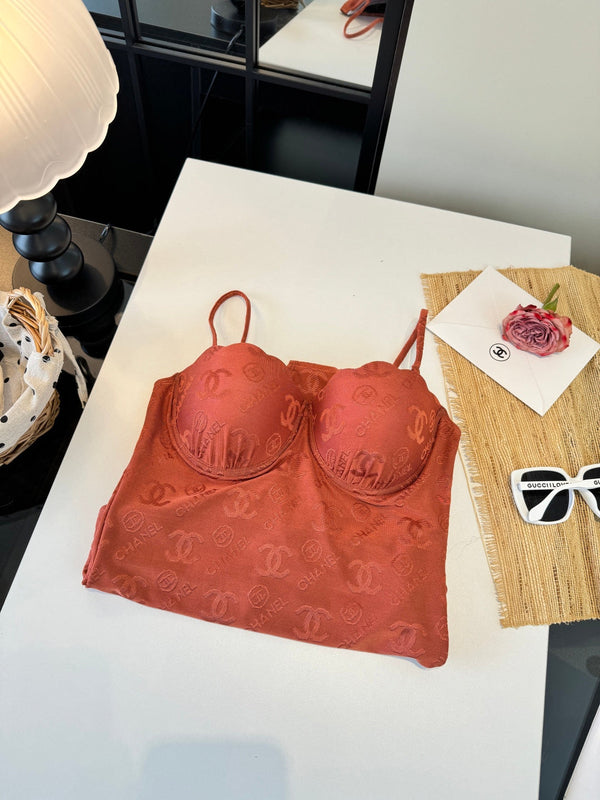 Maillot de bain Chanel une pièce rouge brique en coton 201804