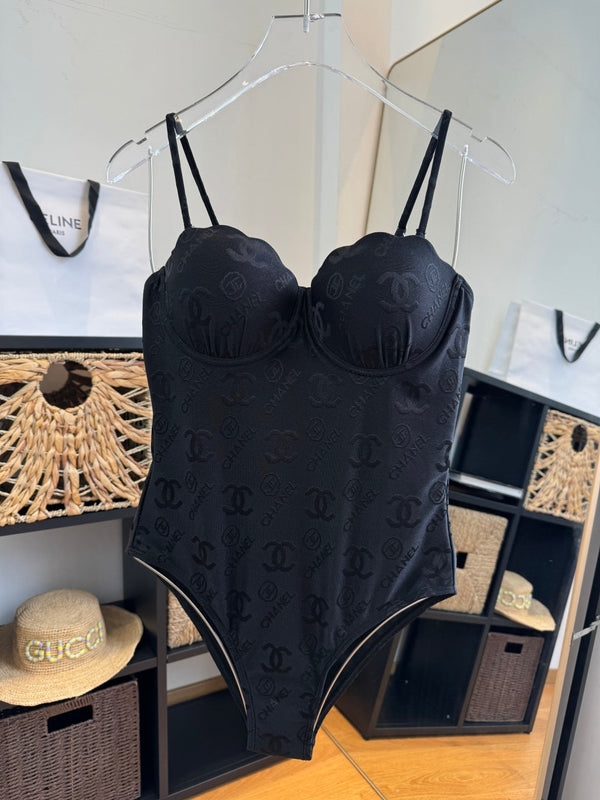 Maillot de bain une pièce Chanel noir en coton 201803