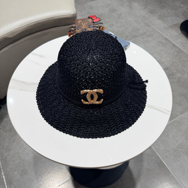 Chapeau de Pêcheur Chanel Noir en Paille 201673