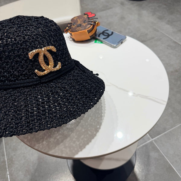 Chapeau de Pêcheur Chanel Noir en Paille 201673