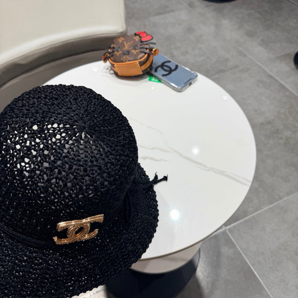 Chapeau de Pêcheur Chanel Noir en Paille 201673