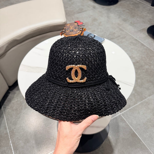 Chapeau de Pêcheur Chanel Noir en Paille 201673