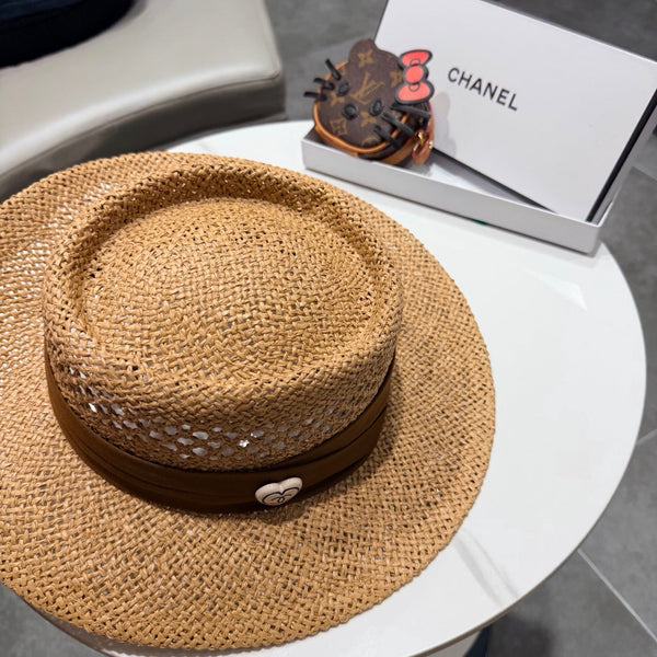 Chapeau Haut-de-forme Chanel Camel Marron en Paille 201565