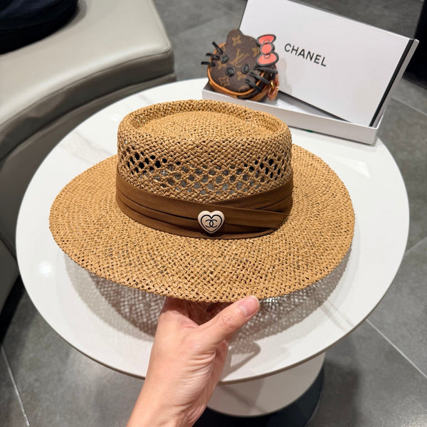 Chapeau Haut-de-forme Chanel Camel Marron en Paille 201565