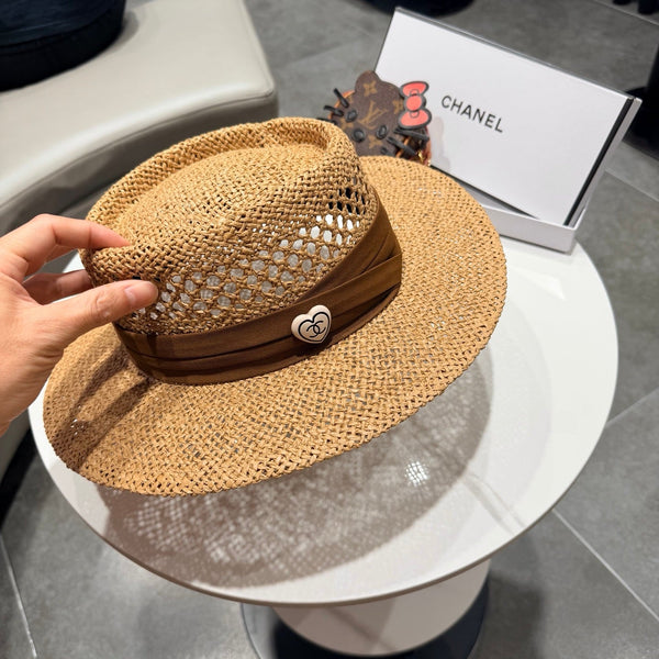 Chapeau Haut-de-forme Chanel Camel Marron en Paille 201565