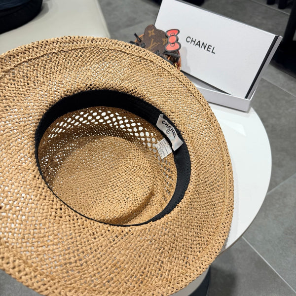 Chapeau Haut-de-forme Chanel Camel Marron en Paille 201565