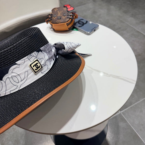 Chanel Flat-top Black Straw Hat 201530