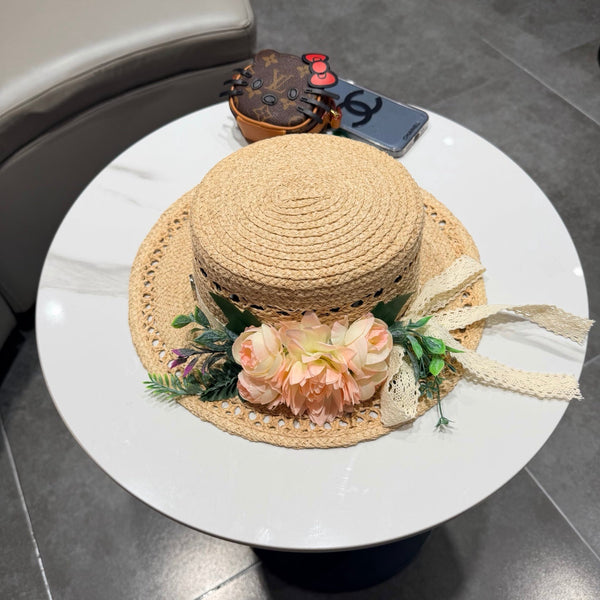 Chanel Chapeau de paille beige et rose, ajouré floral 3D, style français 201518