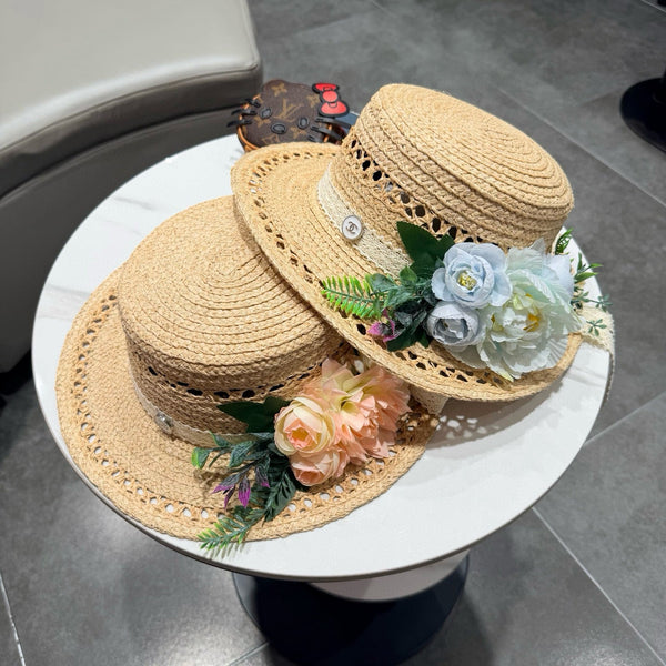 Chanel Chapeau de paille beige et rose, ajouré floral 3D, style français 201518