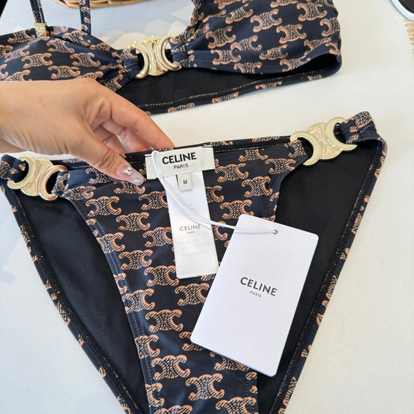 Celine Triangle Swimsuits Brown Polyamide 203014