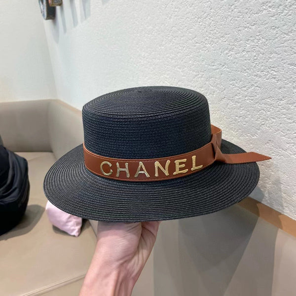 Chanel Woven Hat with Leather Strap Black in Cotton 205614
