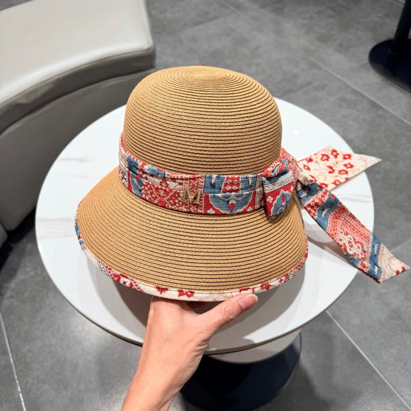 Chapeau Chanel à nœud ruban Camel en paille 205601